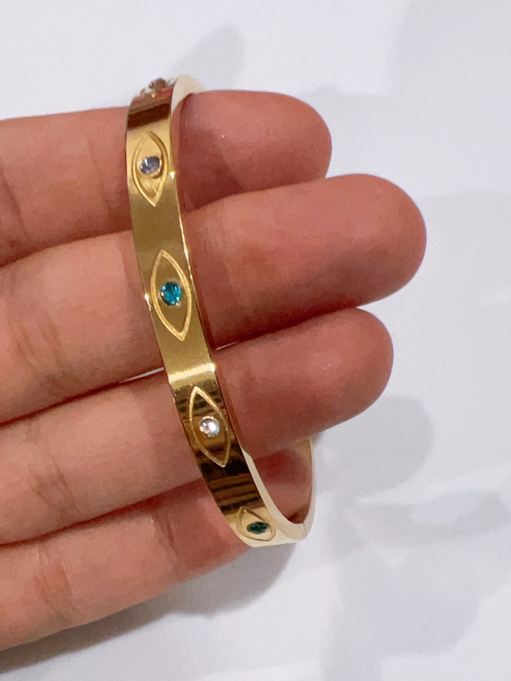 Gold Plated Evil eye Crystal Accent Bangle Bracelet - Women Jewelry